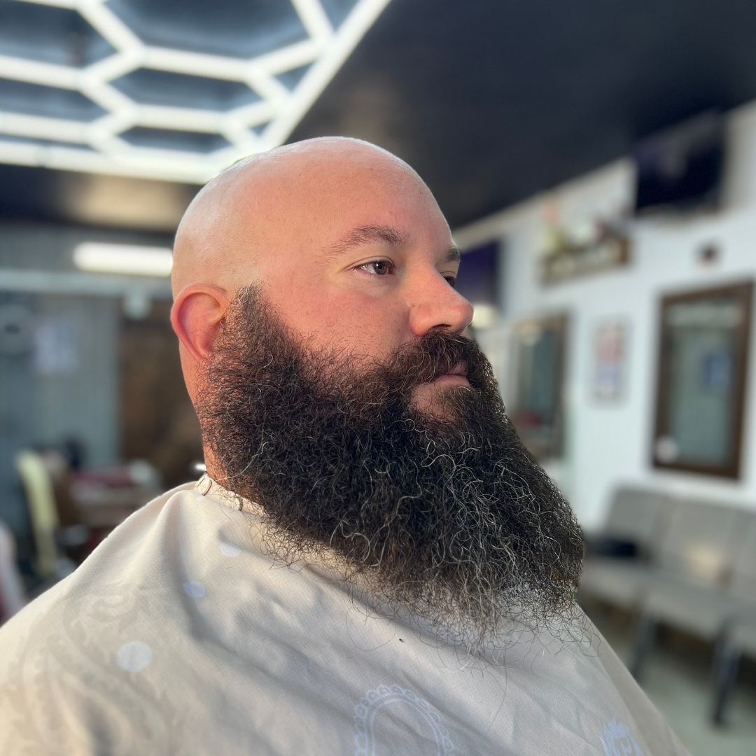Beard trim before at olde soul barbershop in mueller