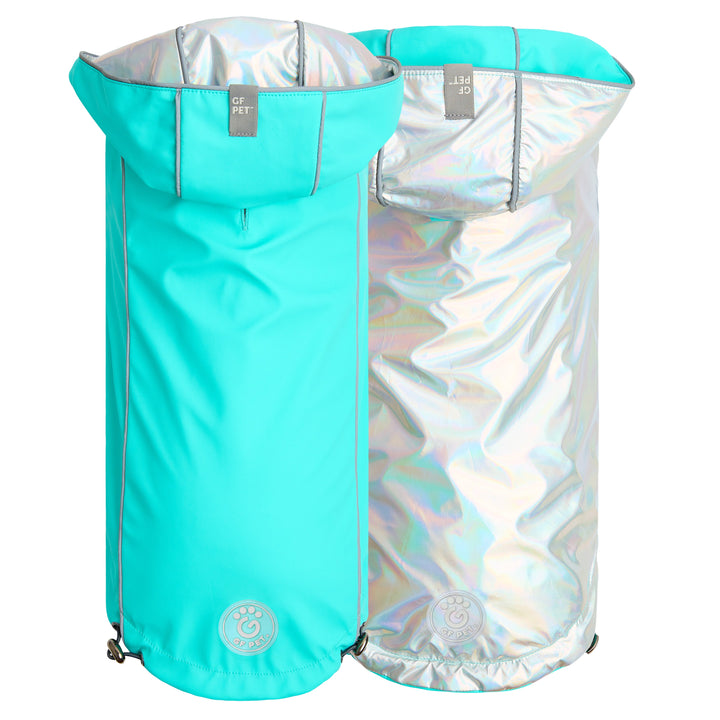 Reversible Raincoat - Neon Aqua with Iridescent by GF Pet