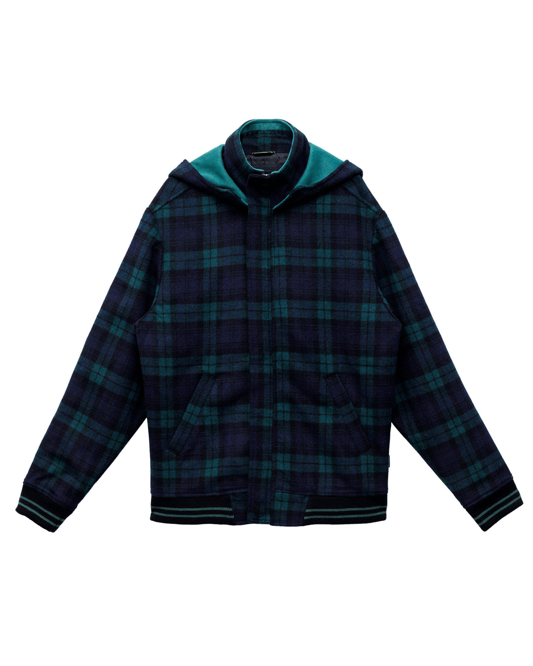 Konus Men's Wool Blend Plaid Hooded Zip Up Jacket in Green by Shop at Konus