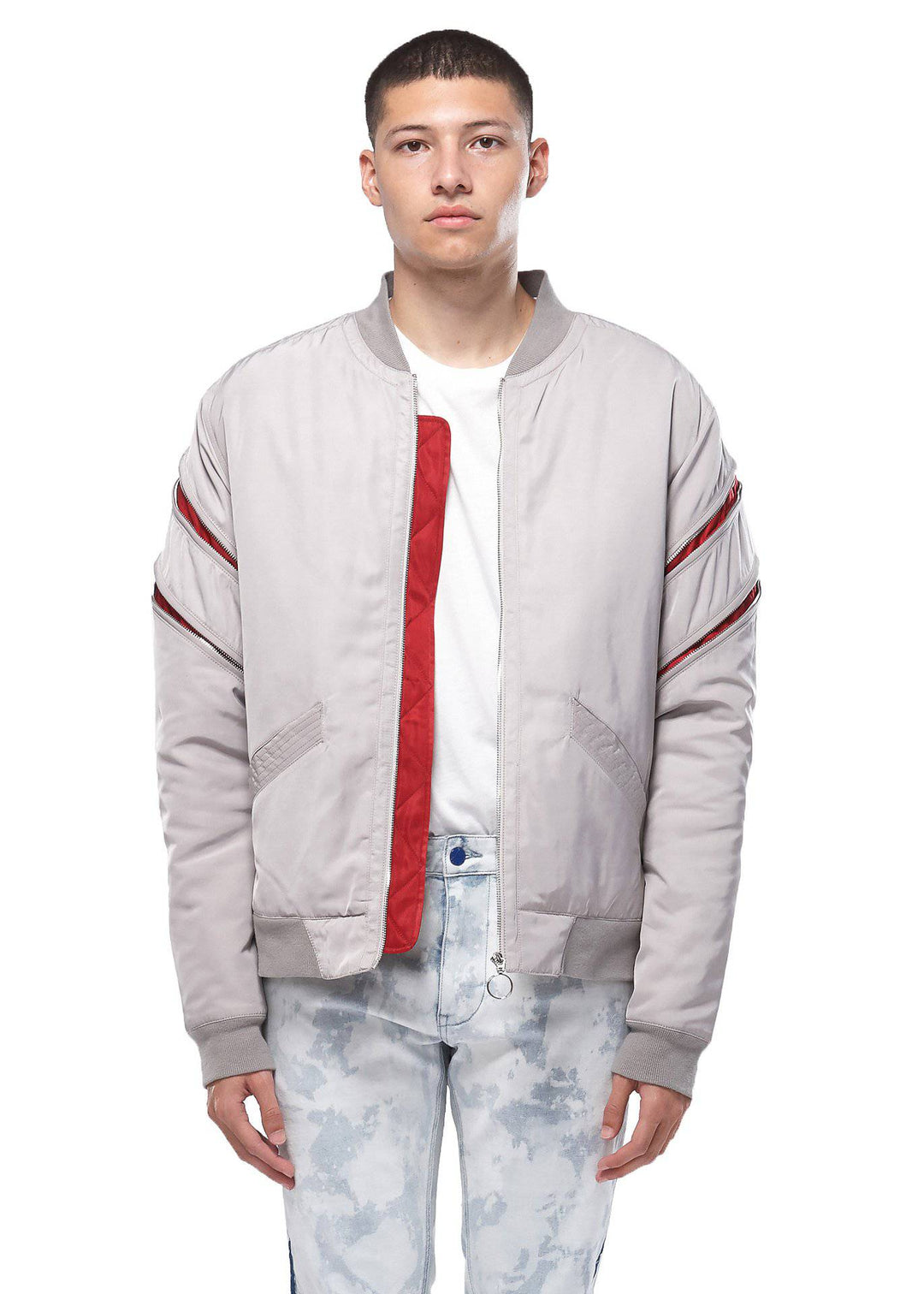 Konus Men's Bomber Jacket with Zipper Details in Grey by Shop at Konus