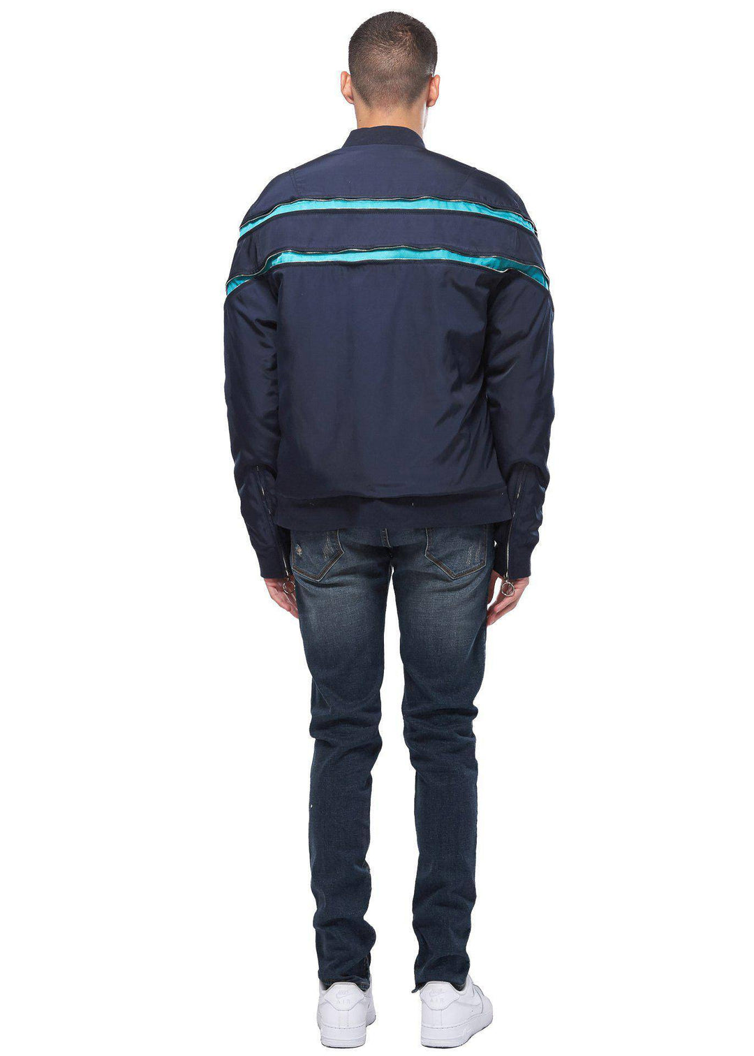 Konus Men's Bomber Jacket with Zipper Details in Navy by Shop at Konus