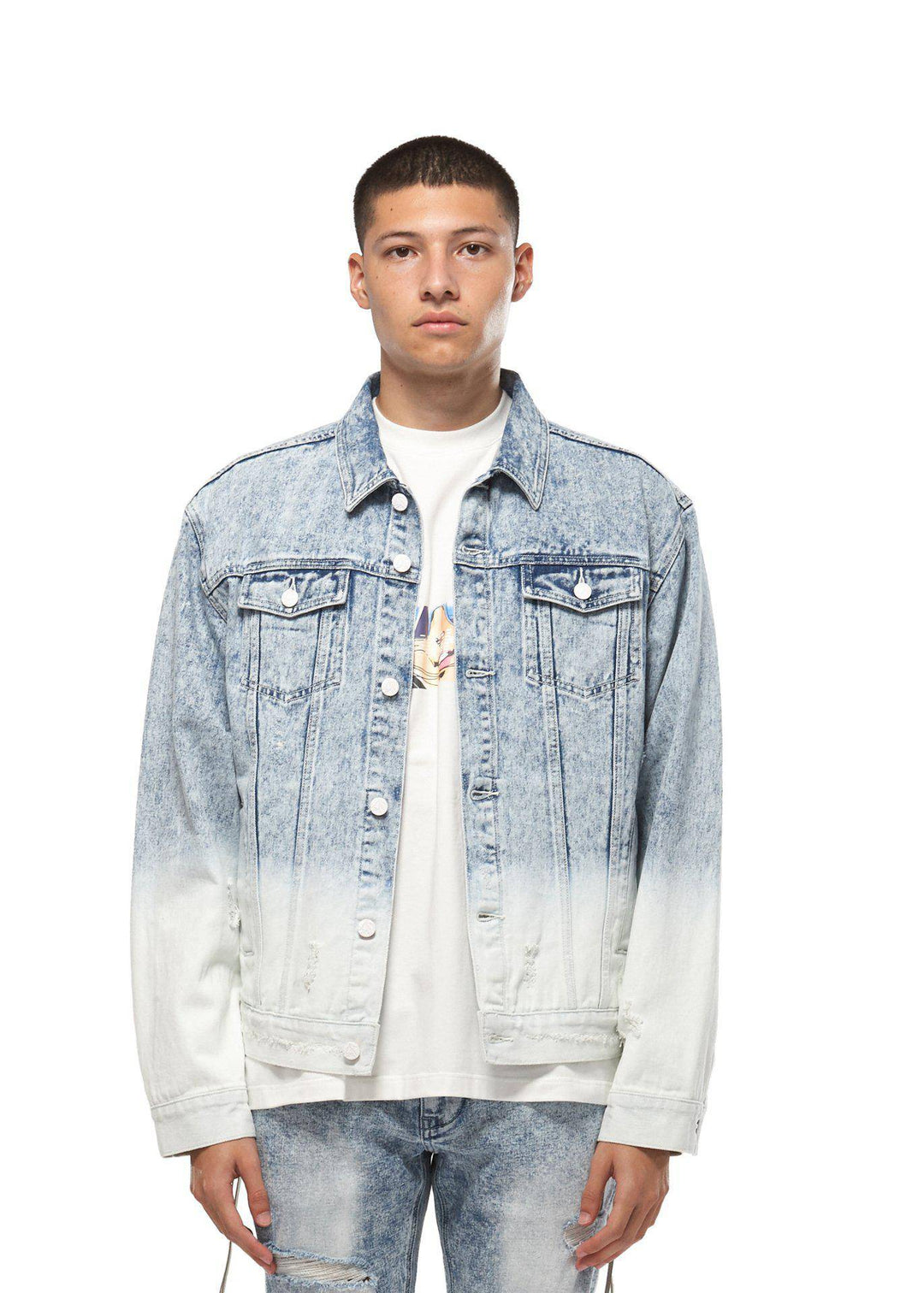 Konus Men's Denim Trucker Jacket with Ombre Bleaching by Shop at Konus