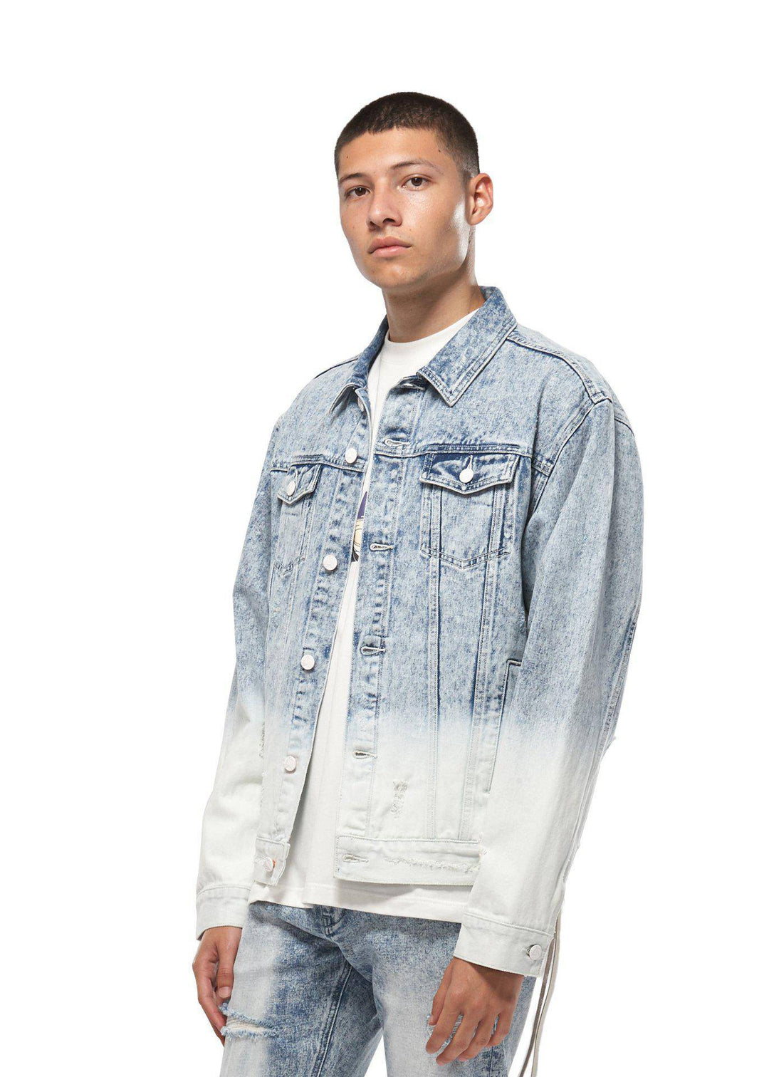 Konus Men's Denim Trucker Jacket with Ombre Bleaching by Shop at Konus