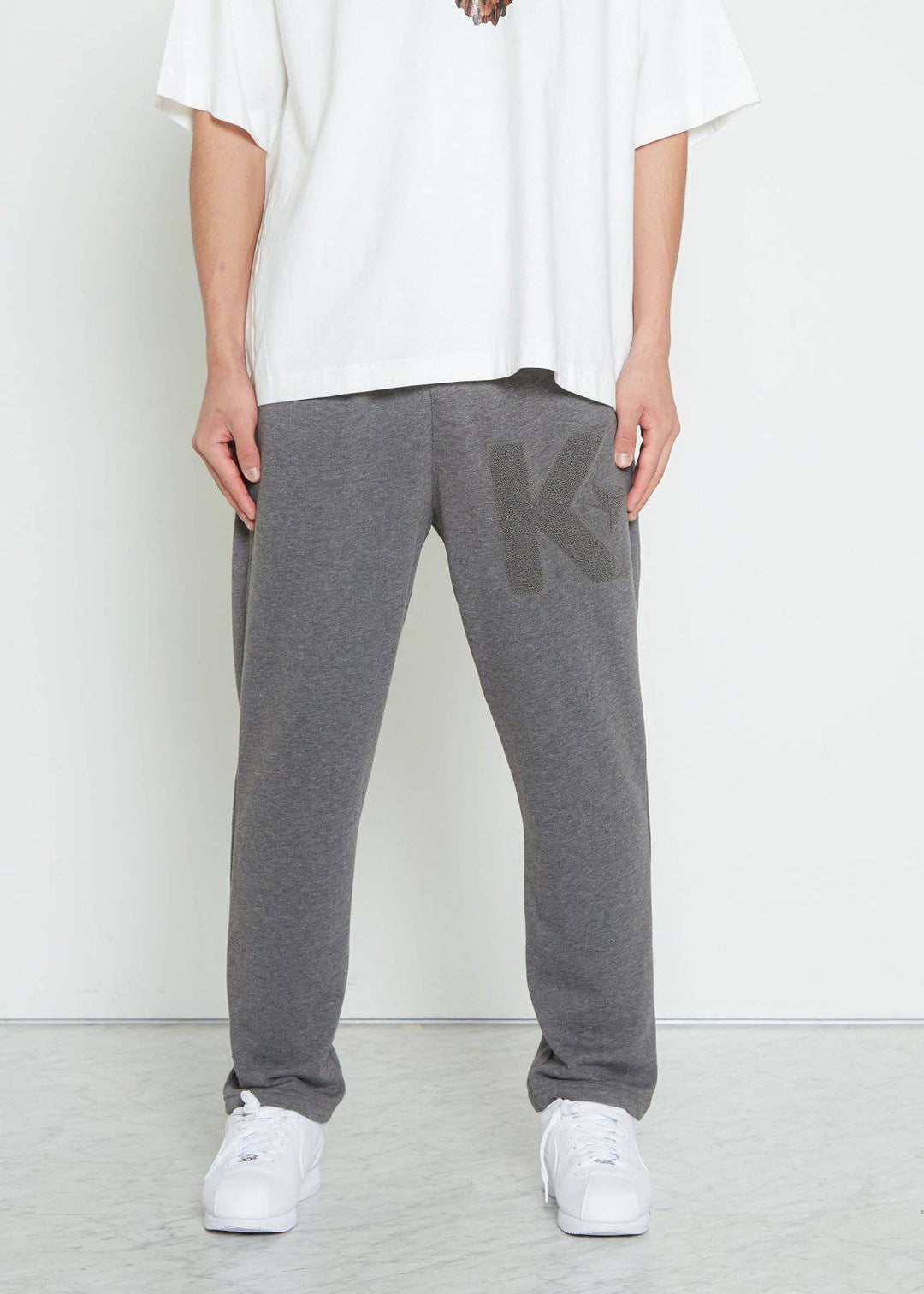 Konus Men's Chenille Embroidery Sweatpants in Heather Grey by Shop at Konus