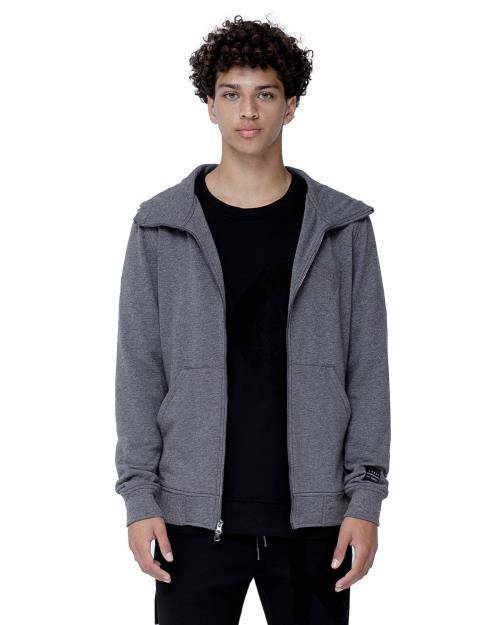 Konus Men's Zip up Hoodie With Chenille Embroidery in Heather Grey by Shop at Konus