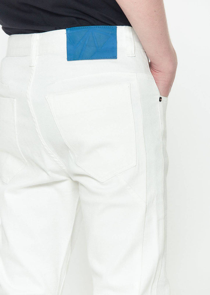 Konus Men's Cropped Twill Pant With Dart Detail in White by Shop at Konus