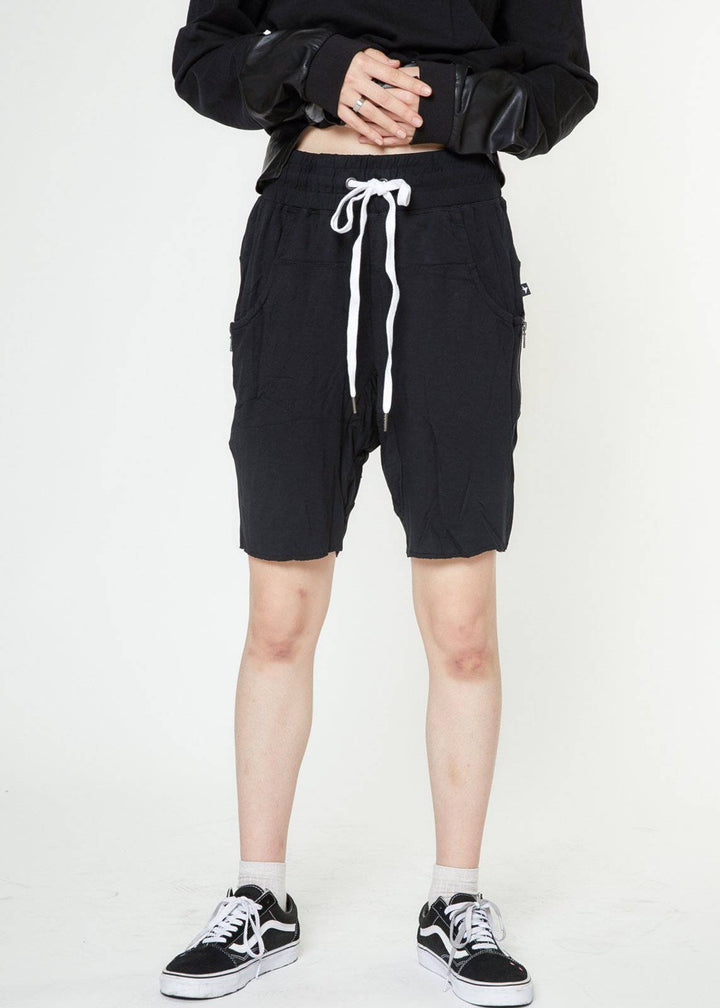 Konus Men's Drop Crotch Shorts With Zipper Pockets in Black by Shop at Konus