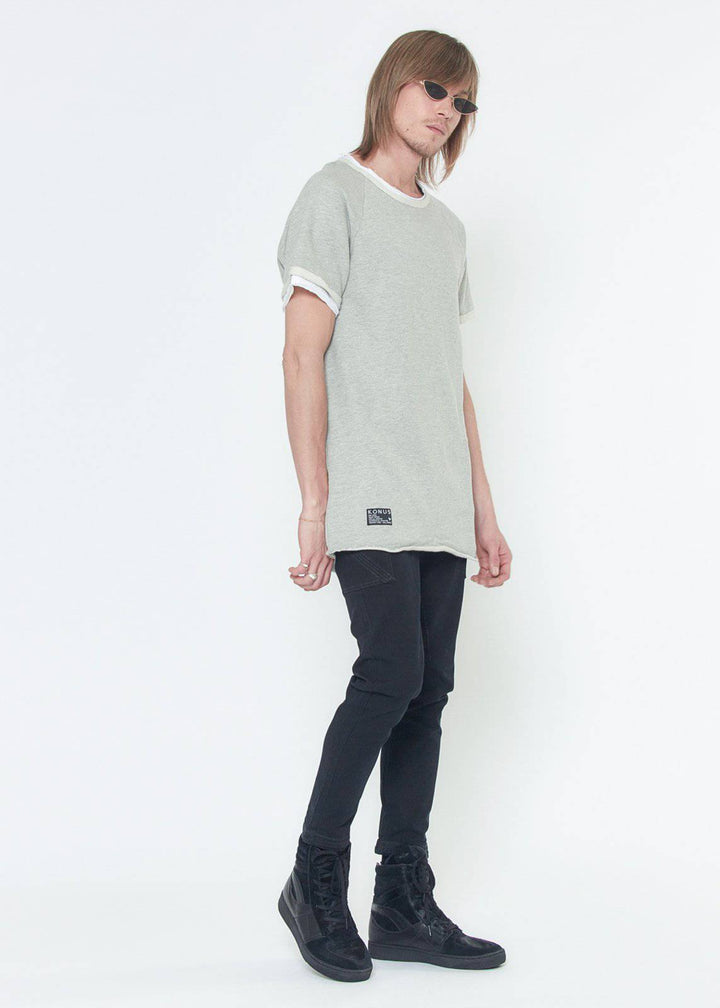 Konus Men's Layered Short Sleeve French Terry Tee in Gray by Shop at Konus