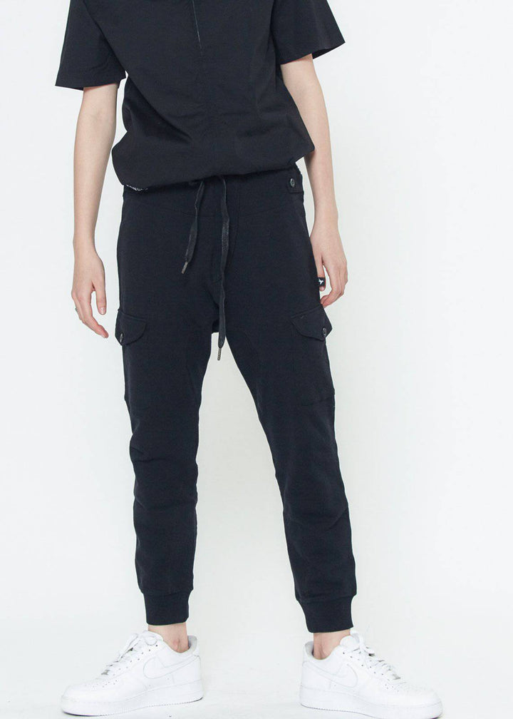 Konus Men's Drop Crotch Cargo Pockets Sweatpants in Black by Shop at Konus