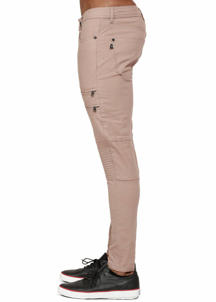 Konus Men's Skinny Jeans in Biker Style in Dark Beige by Shop at Konus