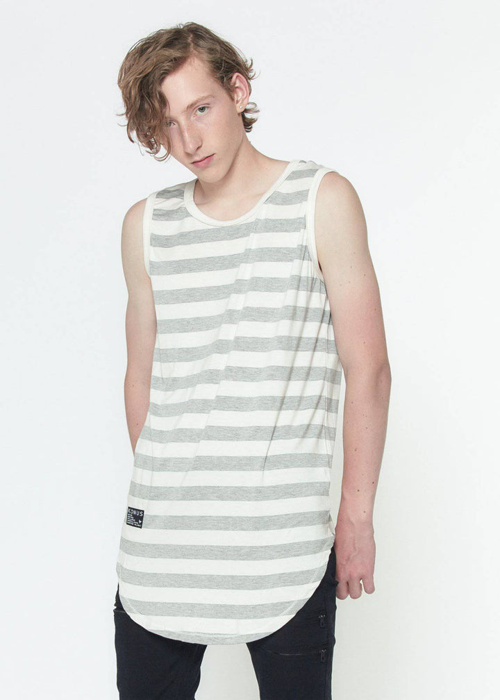 Konus Men's Stripe Tank Top in Grey by Shop at Konus