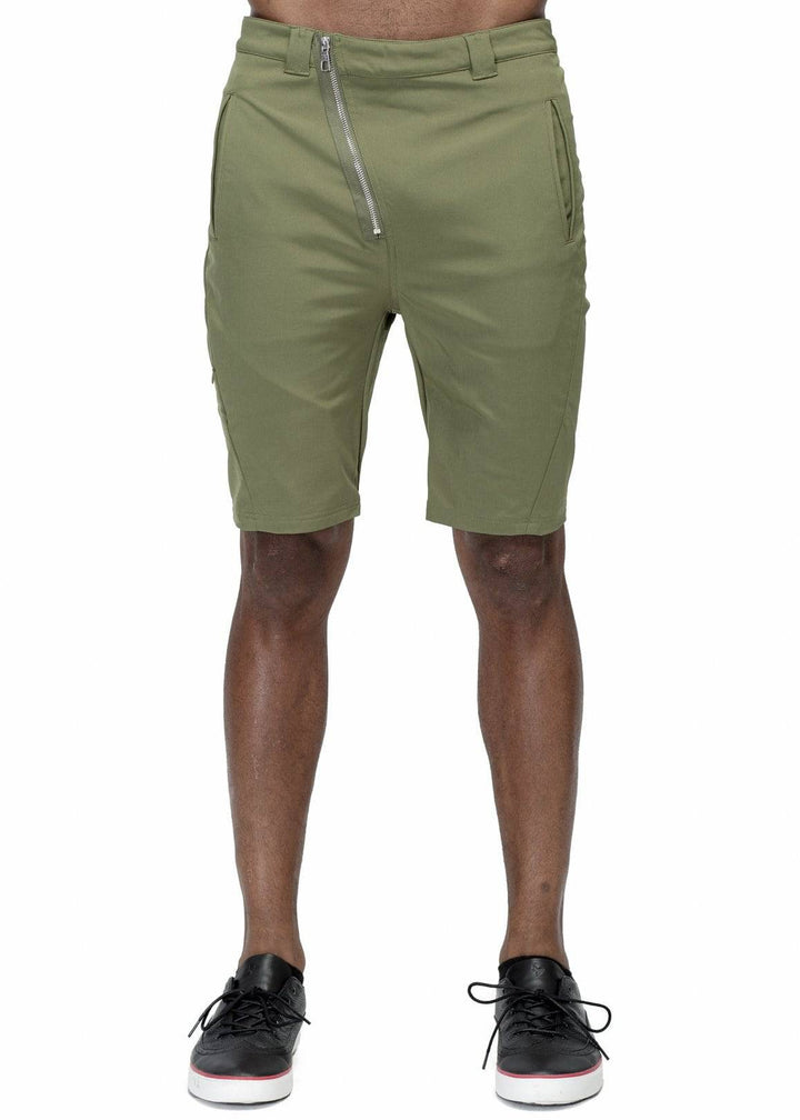 Konus Men's Shorts w/ Asymmetrical Zipper Fly in Olive by Shop at Konus