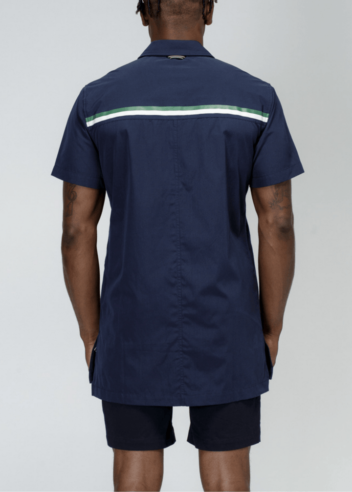 Konus Men's Collared Button Up/Zip Up Shirt in Navy by Shop at Konus