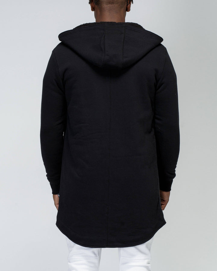 Men's Sherpa Lined Long Hoodie in Black by Shop at Konus