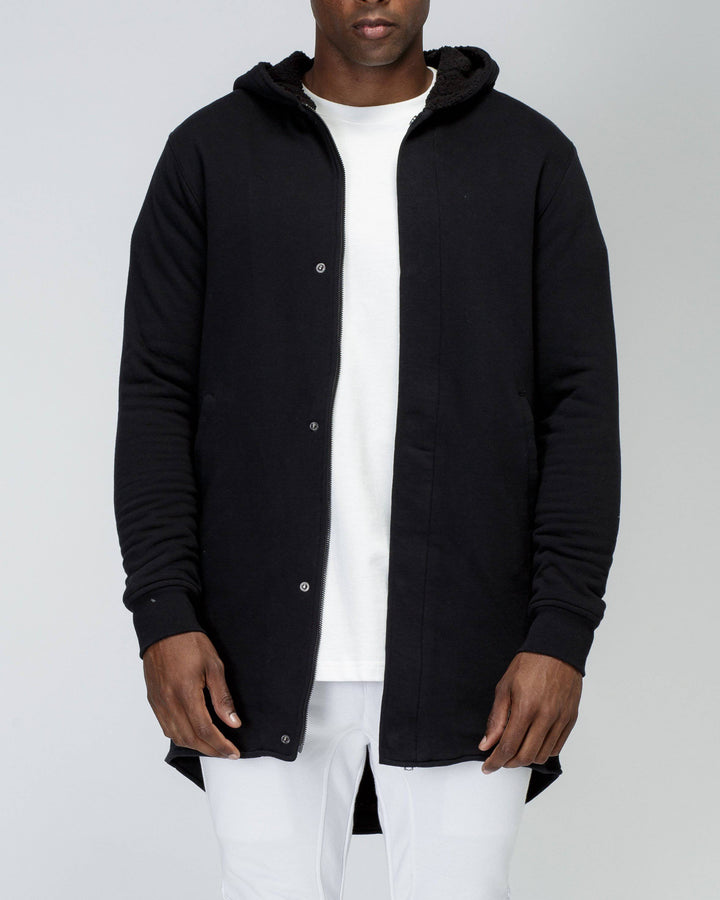 Men's Sherpa Lined Long Hoodie in Black by Shop at Konus