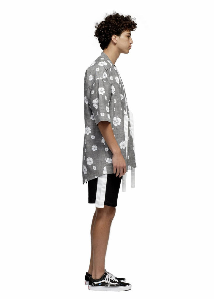 Konus Men's Kimono Shirt w/ Floral Print in Gray by Shop at Konus