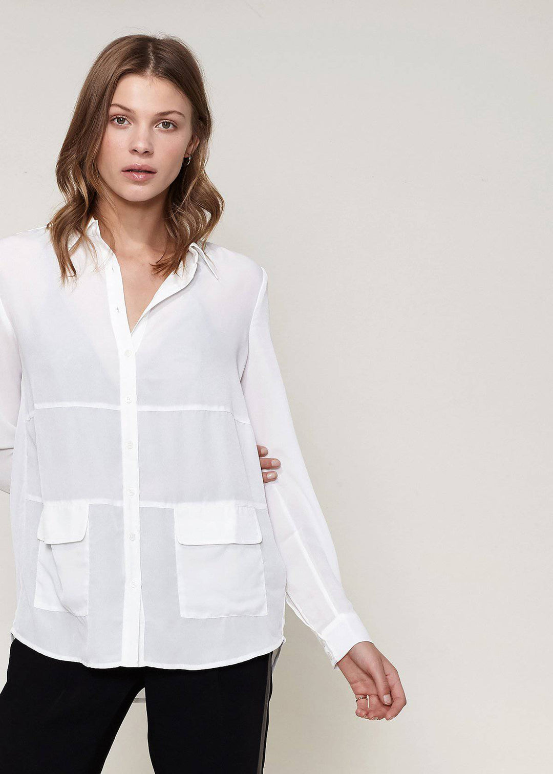 Women's Button Down Pocket Blouse In Ivory by Shop at Konus