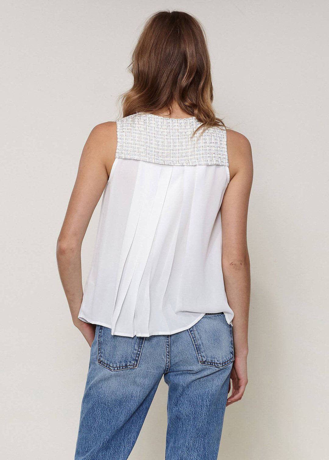 Women's Sleeveless Tweed Blouse In Ivory by Shop at Konus