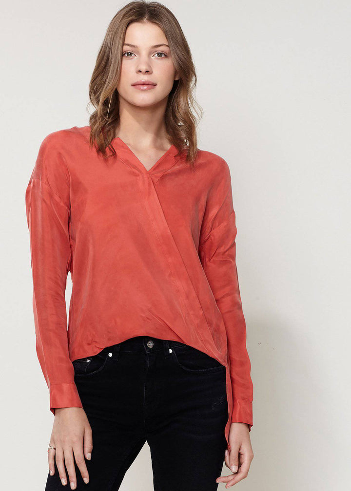 Women's Wrapped High Low Hem Blouse Top In Sweet Paprika by Shop at Konus