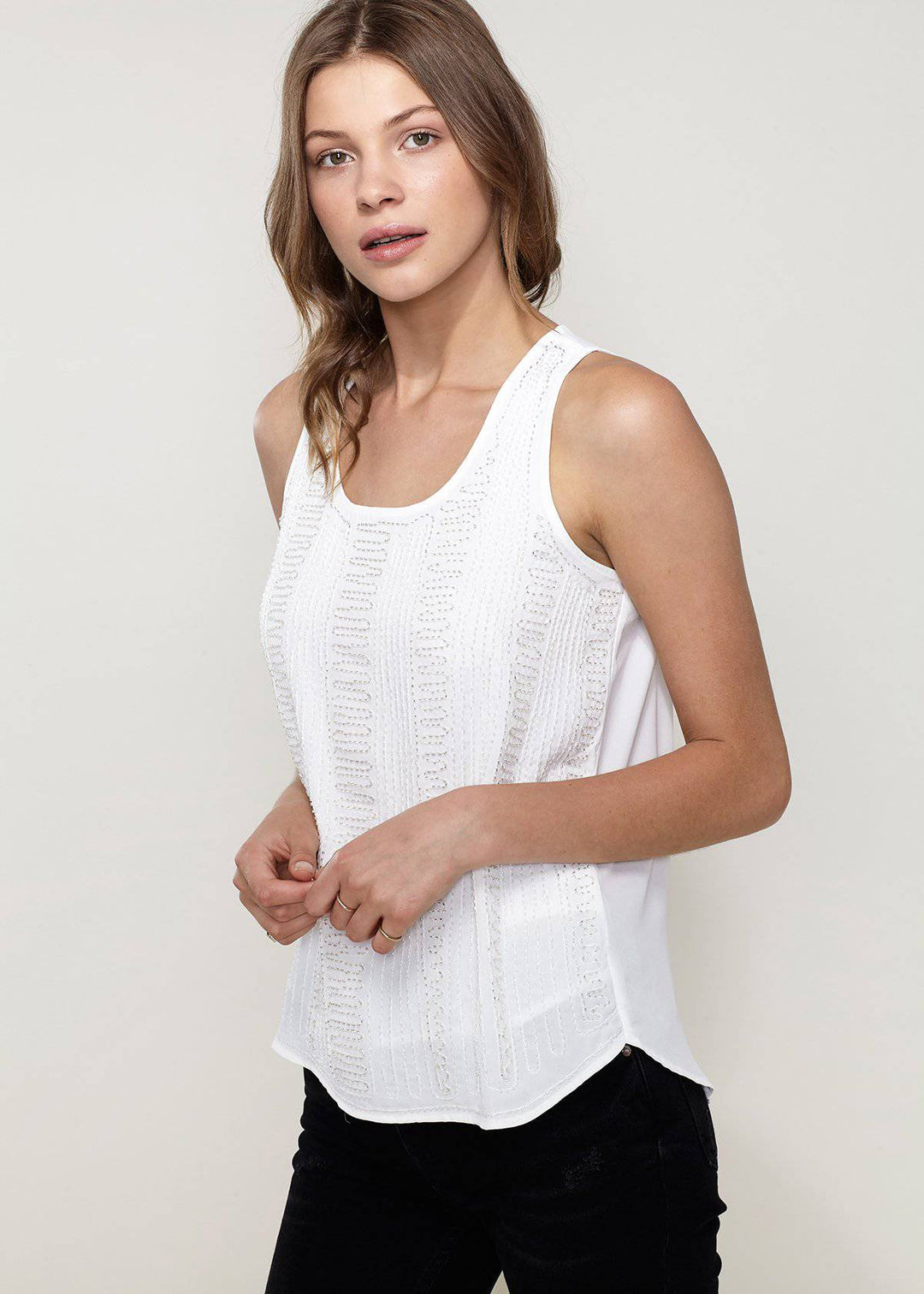 Embellished Sleeveless Top In Ivory by Shop at Konus