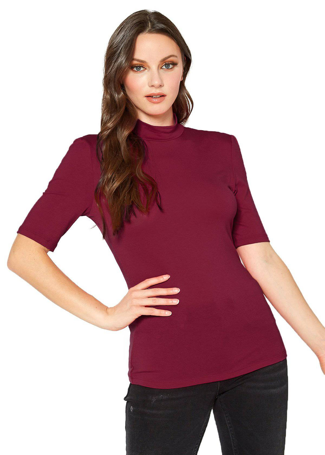 Women's Half Sleeve Turtle Neck Fitted Top by Shop at Konus