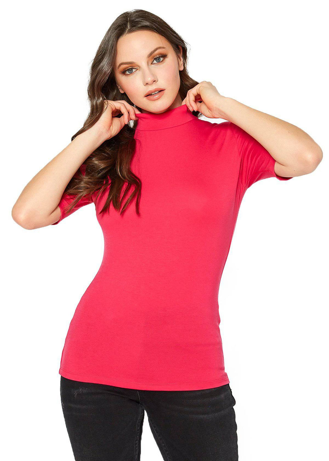 Women's Half Sleeve Turtle Neck Fitted Top by Shop at Konus