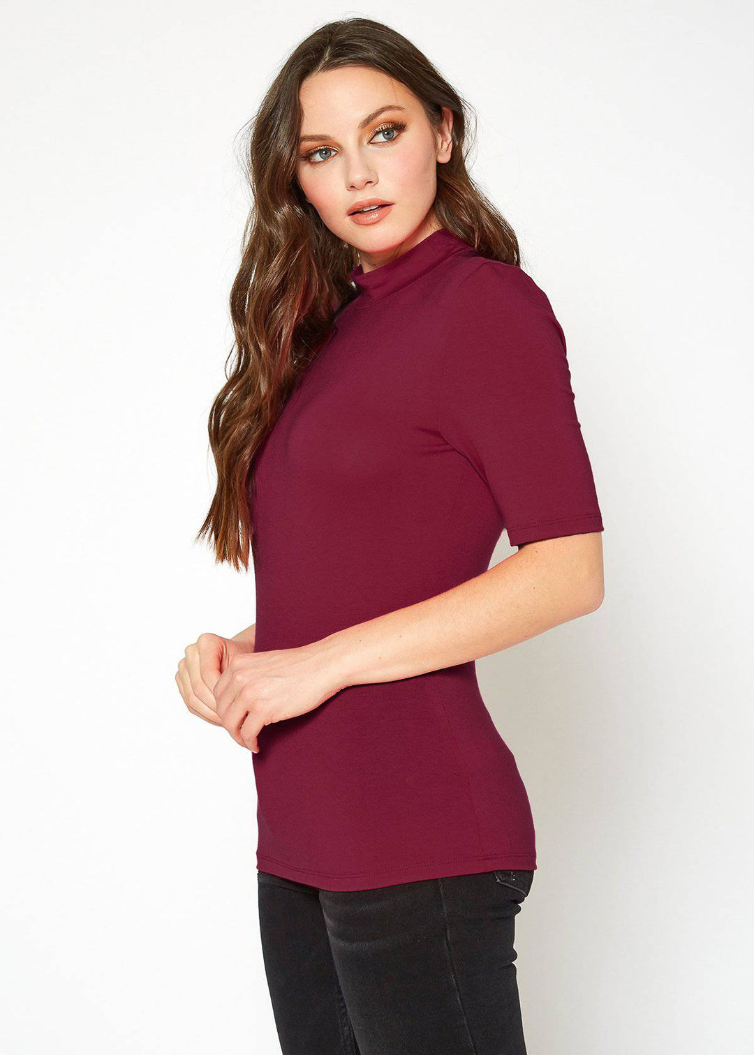 Women's Half Sleeve Turtle Neck Fitted Top by Shop at Konus