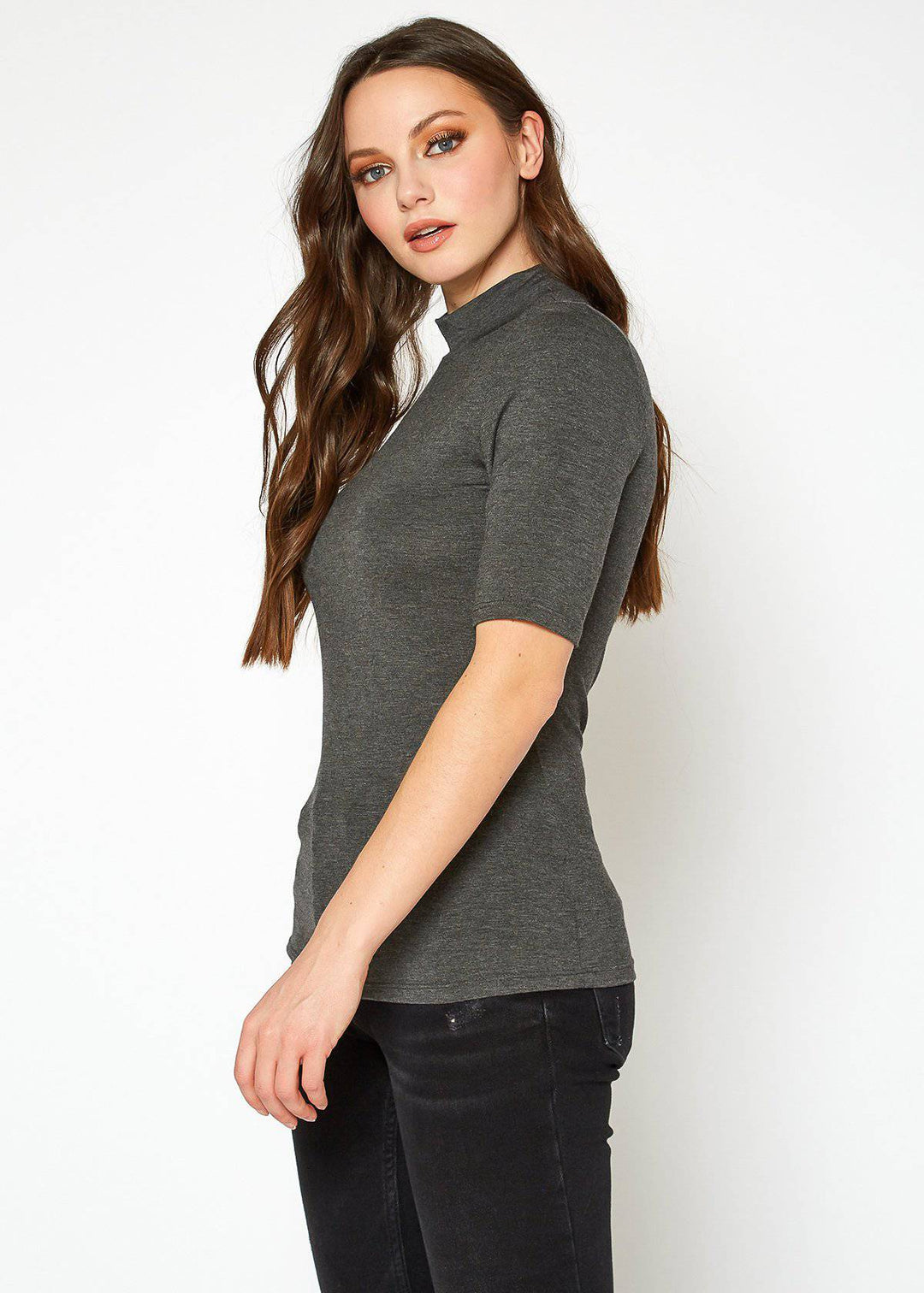 Women's Half Sleeve Turtle Neck Fitted Top by Shop at Konus