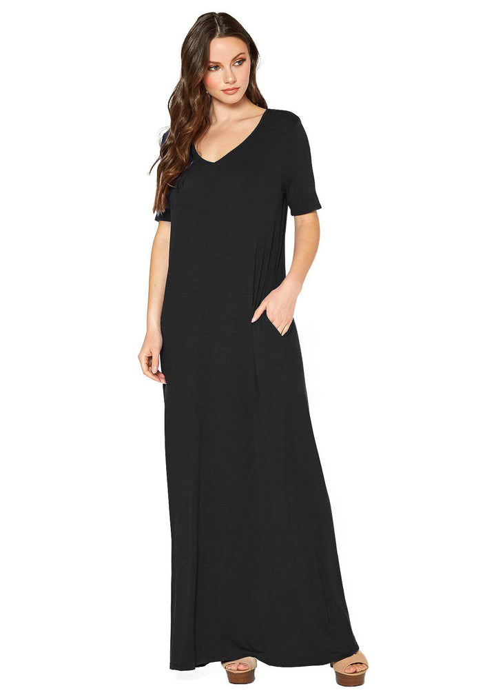 V-neck Short Sleeve Maxi Dress With Pockets by Shop at Konus