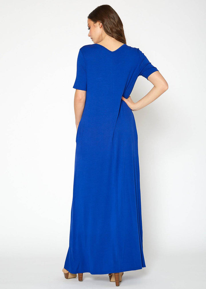 V-neck Short Sleeve Maxi Dress With Pockets by Shop at Konus