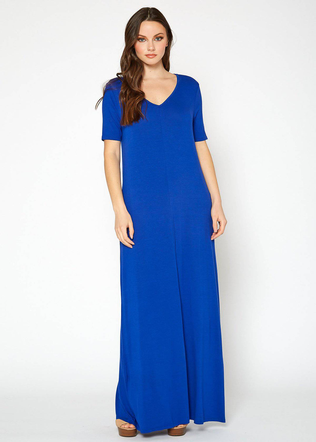 V-neck Short Sleeve Maxi Dress With Pockets by Shop at Konus