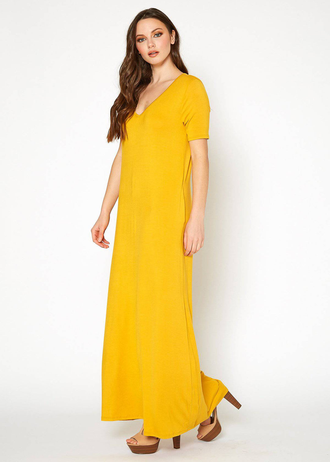 V-neck Short Sleeve Maxi Dress With Pockets by Shop at Konus