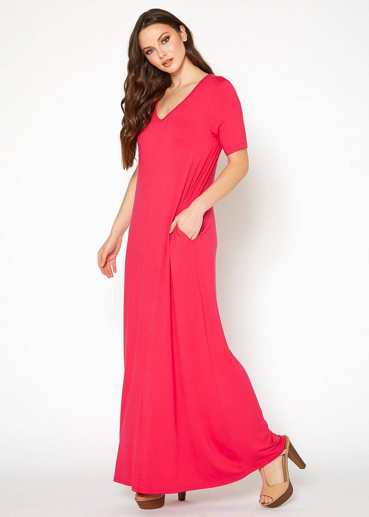 V-neck Short Sleeve Maxi Dress With Pockets by Shop at Konus