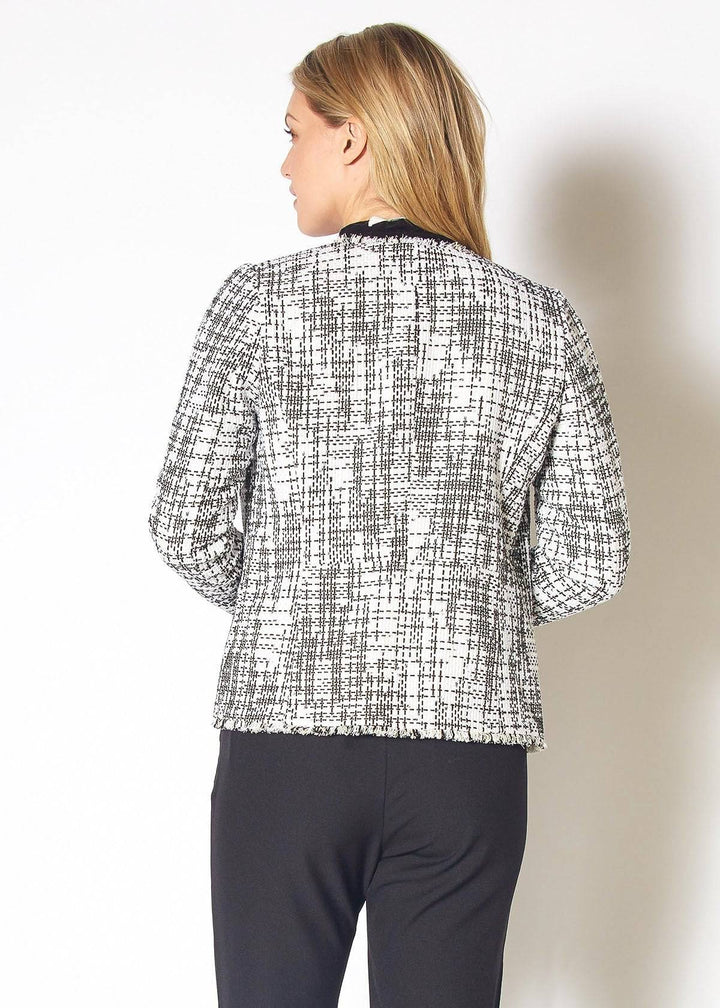 Women's Open Front Tweed Blazer in Black White Tweed by Shop at Konus