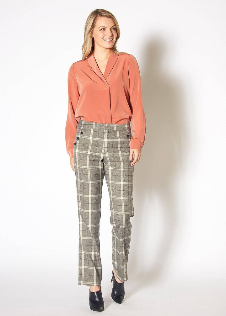 Women's Suiting Straight Pants in Mocha Plaid by Shop at Konus