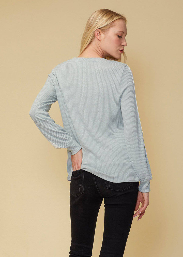 Women's Round Neck Sweater With Long Cuff Sleeves in Powder Mint by Shop at Konus