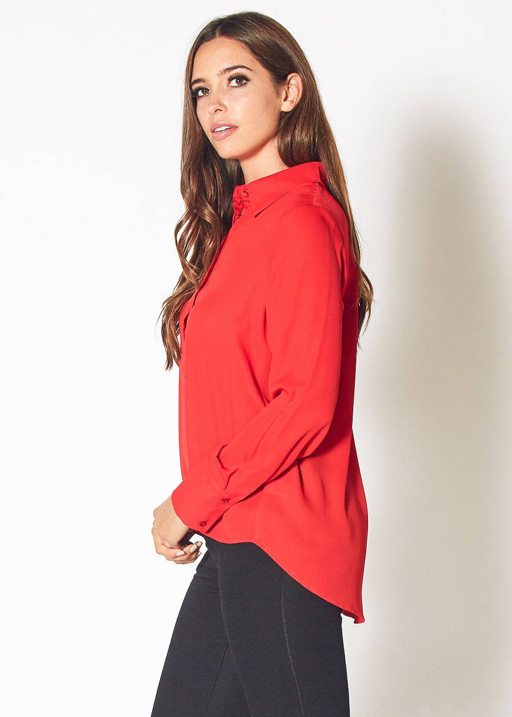 Women's Button Up Basic Everyday Shirt in Bright Red by Shop at Konus