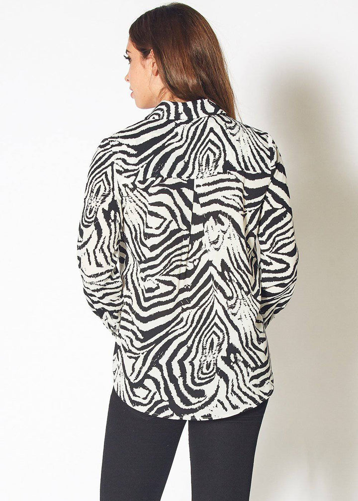 Women's Zebra Button Up Shirt Blouse in Blk White Zebra by Shop at Konus