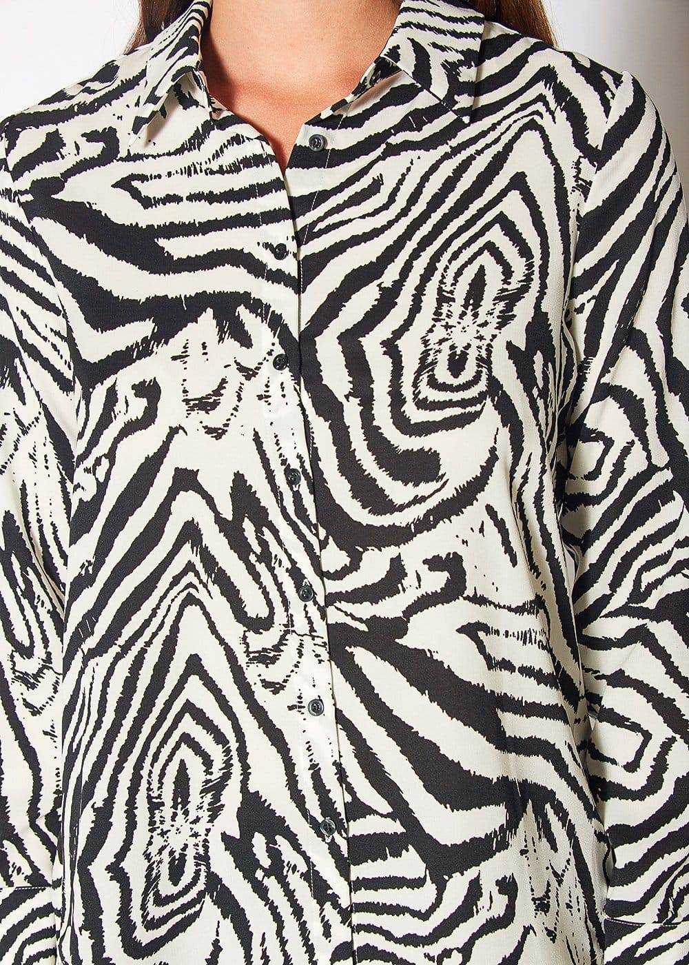 Women's Zebra Button Up Shirt Blouse in Blk White Zebra by Shop at Konus