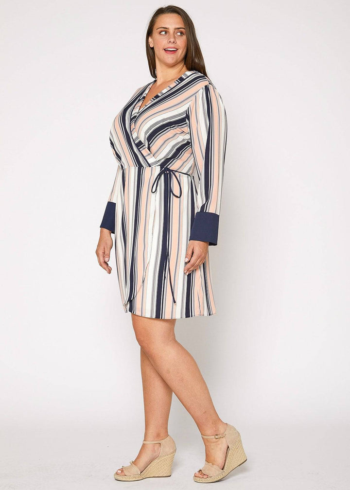 Plus Size Printed Wrap Dress With Cuff Binding in Multi by Shop at Konus