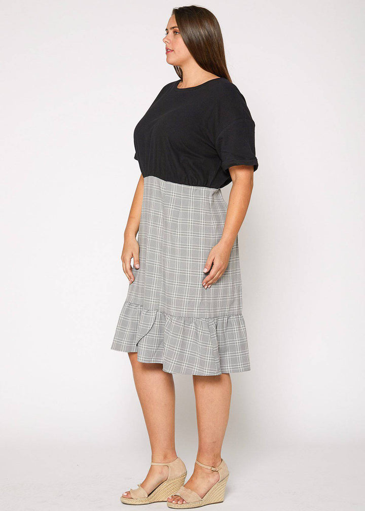 Plus Size Glen Plaid Mermaid Dress in Black by Shop at Konus