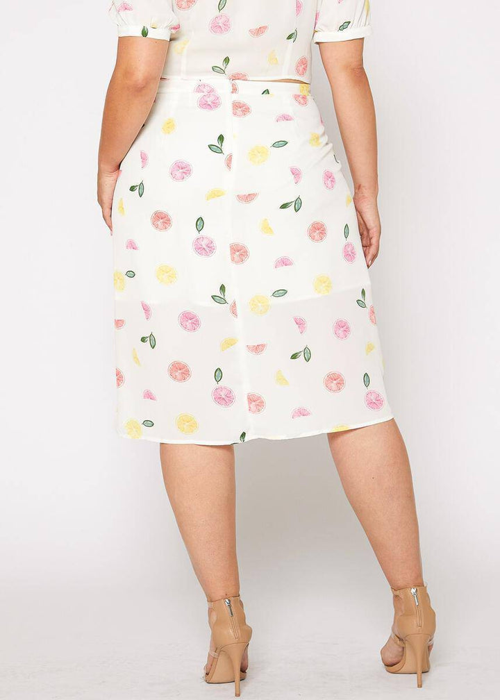 Plus Size Fruit Punch Button Front Midi Skirt in Fruit Punch by Shop at Konus