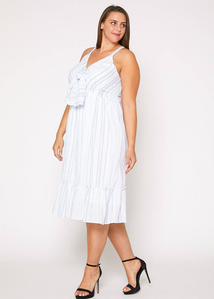 Plus Size Tie Front Hem Midi Dress in Oceanstripe by Shop at Konus