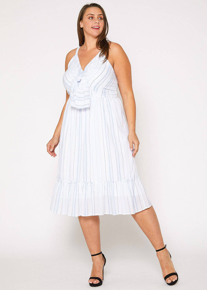 Plus Size Tie Front Hem Midi Dress in Oceanstripe by Shop at Konus