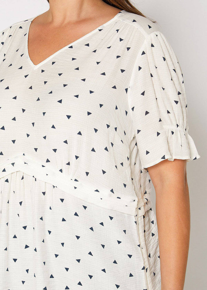 Plus Size Triangle Print Puff Sleeve Blouse in White Triangle by Shop at Konus