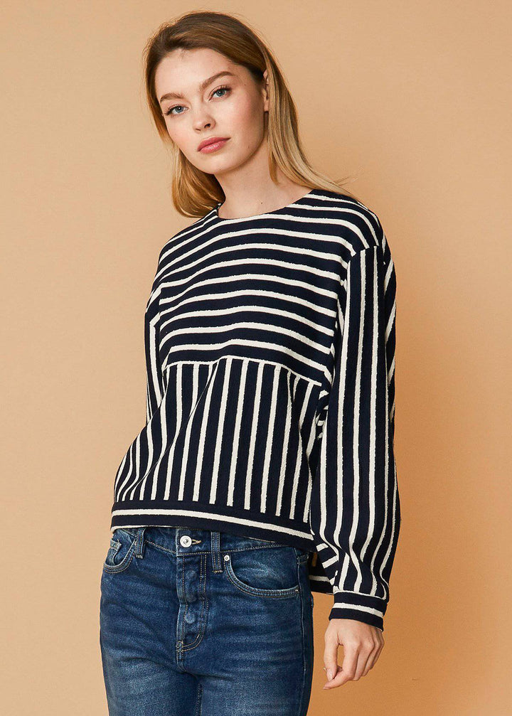 Stripe Dolman Sweatshirt in Midnight stripe by Shop at Konus