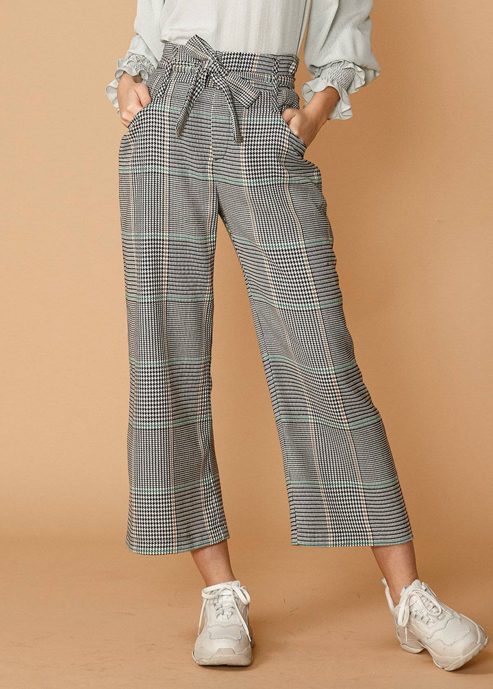 Women's Glen Plaid Tie Waist Cropped Pants in Fall Glen by Shop at Konus