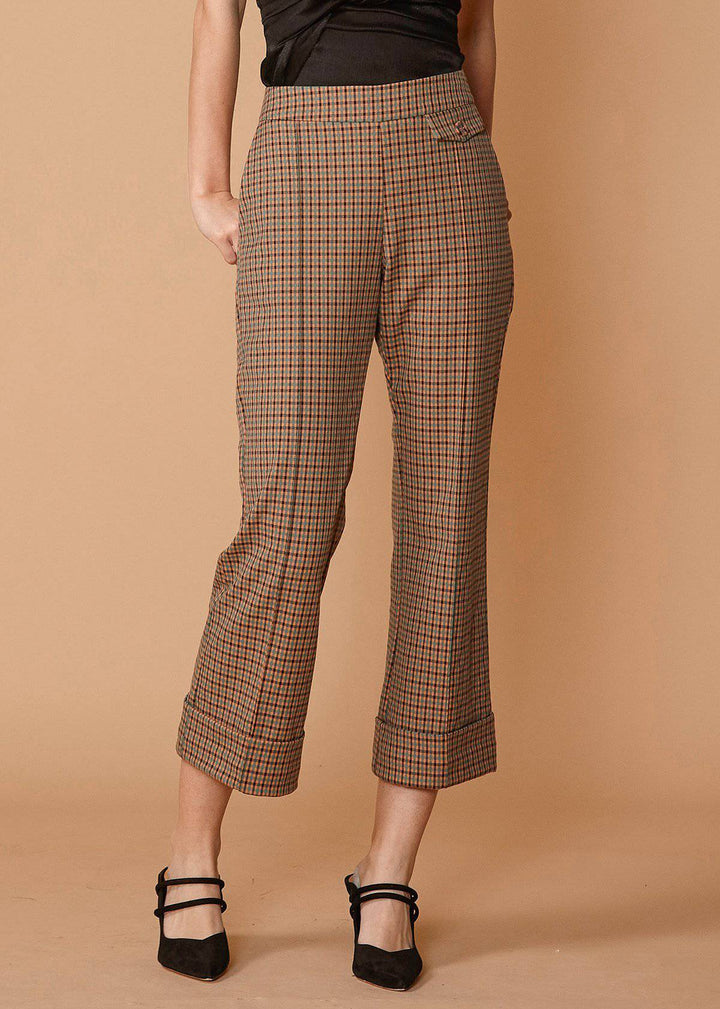 Women's Wide Cuff Trouser in Peach Gingham by Shop at Konus