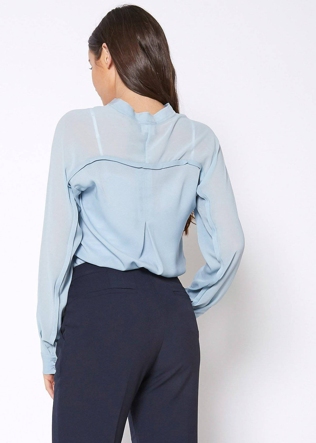 Women's Mandarin Collar Shirt Blouse In Cashmere Blue by Shop at Konus