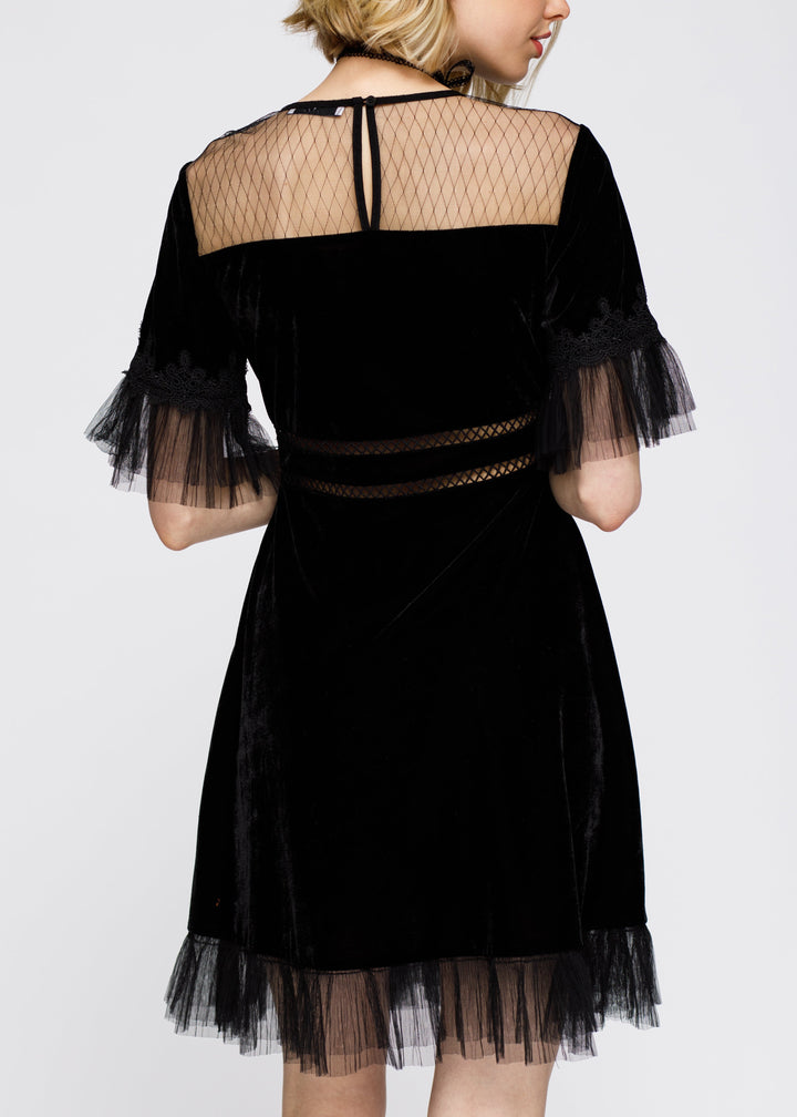 Mesh Contrast Velvet Dress In Black by Shop at Konus